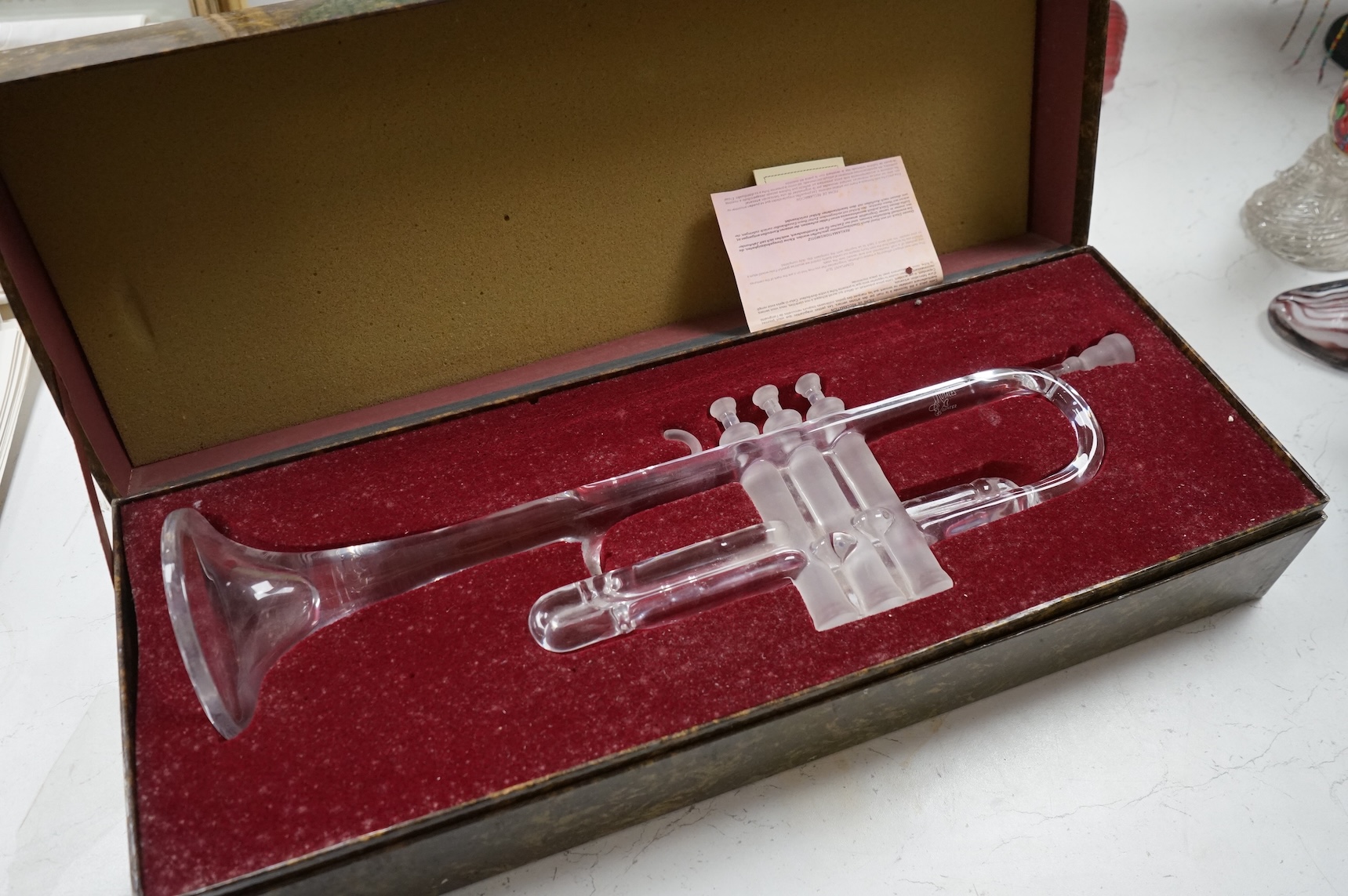 A Royales de Champagne crystal model trumpet, in fitted box, 52cm in length